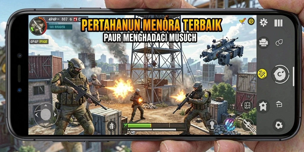 Tangkapan layar menampilkan gameplay seru dalam 4P4P Tower Defense.