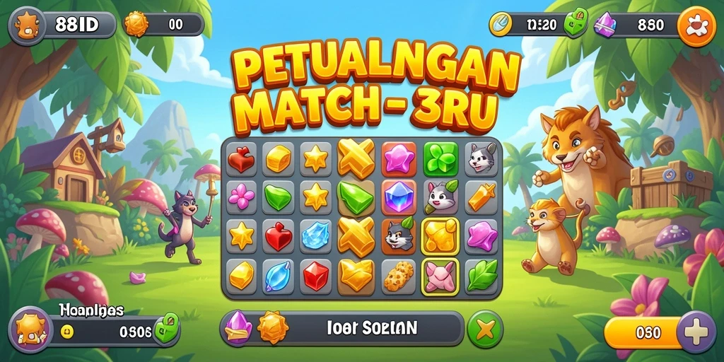 Screenshot gameplay 88ID yang menampilkan aksi Match-3 yang mendebarkan.