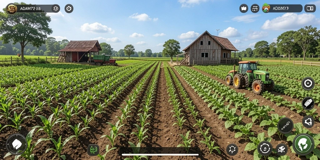 Screenshot gameplay ADAM77 saat bertani di lahan subur.