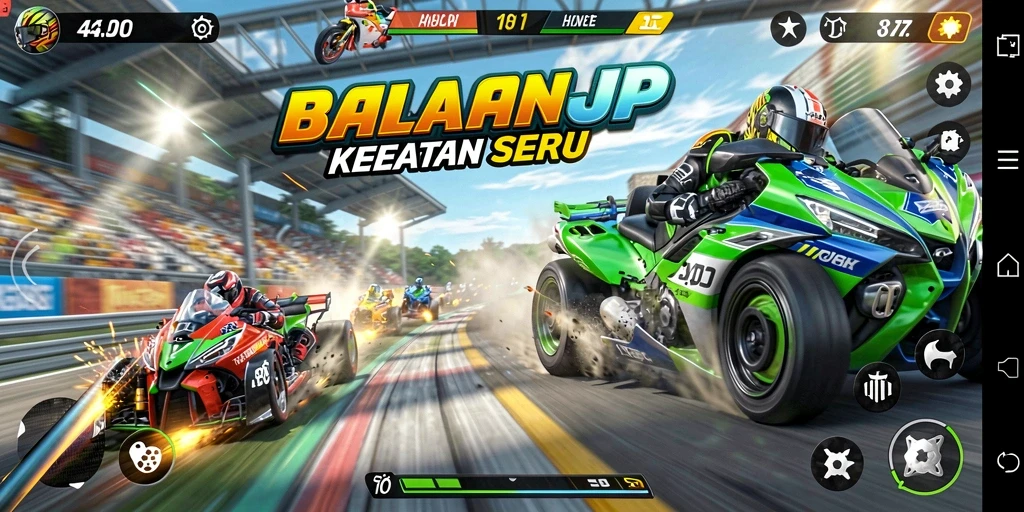 Tampilan gameplay menarik dari HARAPJP yang menampilkan aksi balap yang mendebarkan.