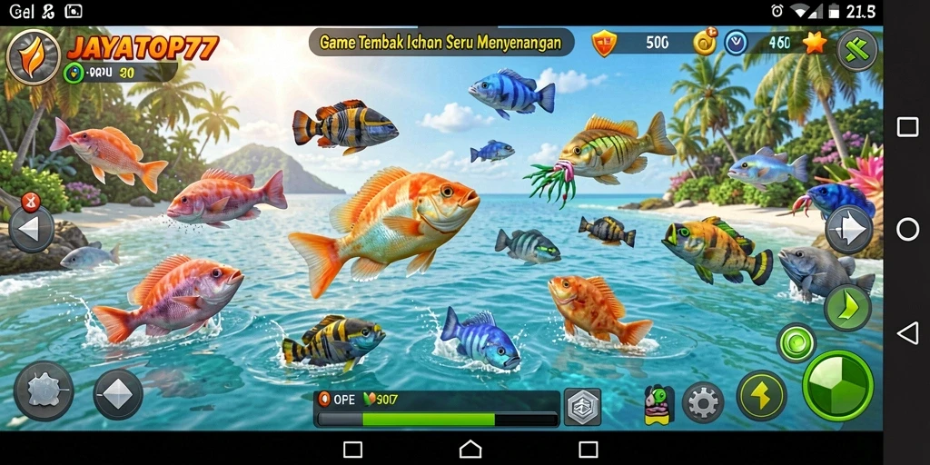 Screenshot gameplay JAYATOP77 menampilkan aksi menembak ikan yang mendebarkan.