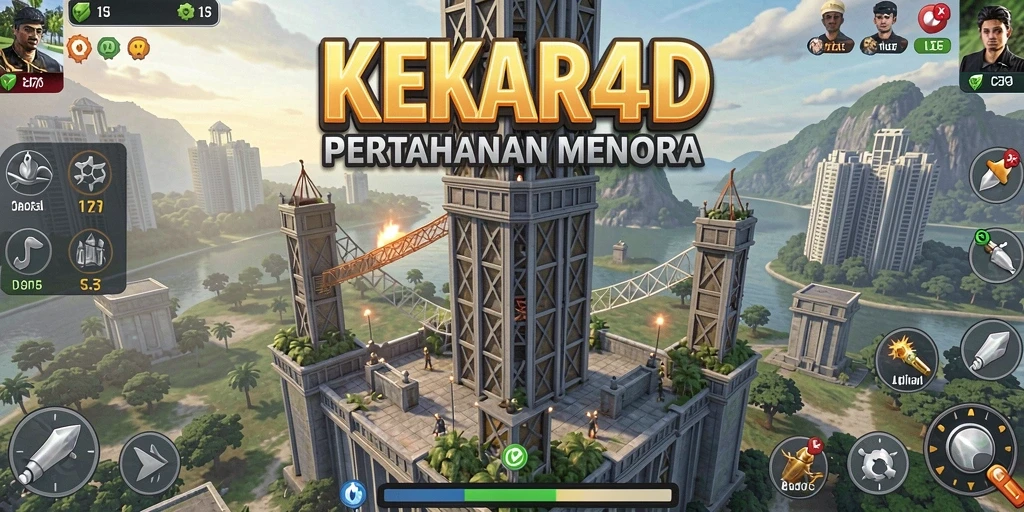 Tampilan gameplay menegangkan di <strong>KEKAR4D</strong> dengan menara strategis menghalau musuh.