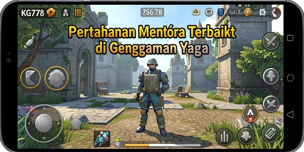 Screenshot gameplay KG778 dengan berbagai menara dan musuh yang menantang.