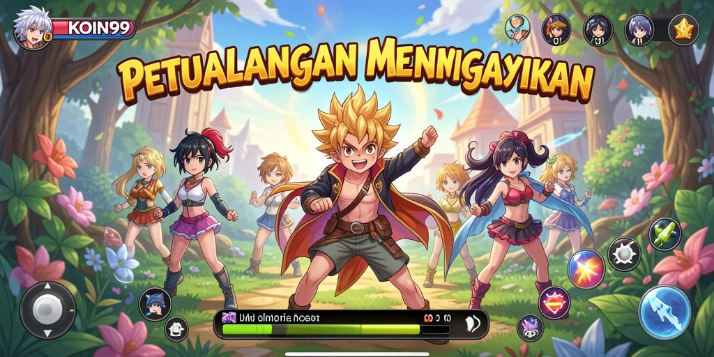 Screenshot gameplay KOIN99 menampilkan karakter Anime yang sedang bertarung.