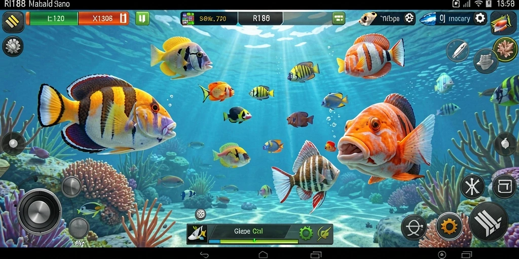 Tampilan gameplay RI188 yang penuh aksi menangkap ikan.