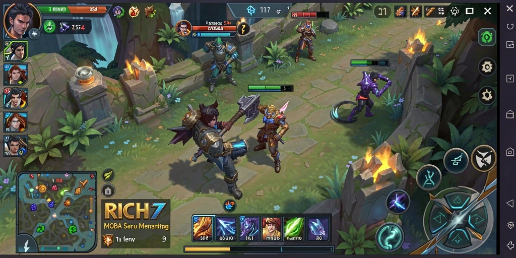 Tampilan gameplay seru di RICH7 dengan berbagai karakter unik.