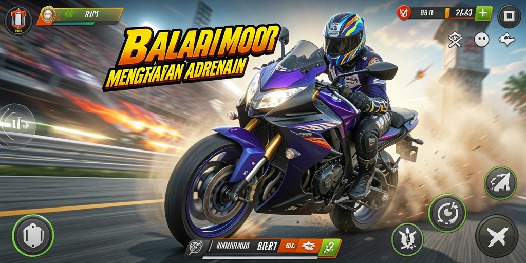 Tampilan gameplay RVIP1 yang mendebarkan saat balapan motor.