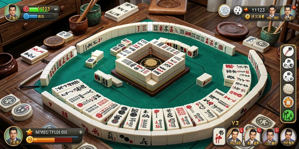 Tangkapan layar utama YY123 menampilkan gameplay Mahjong yang seru.